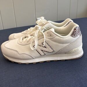 New Balance Women's Cream Sneakers with Leopard Print Accents